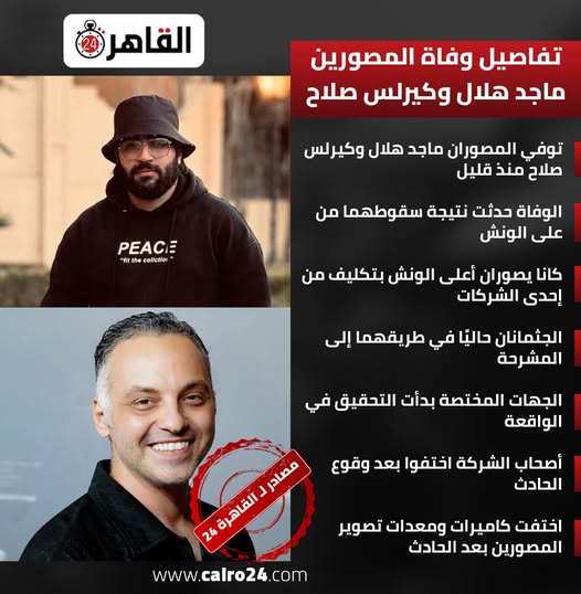 تفاصيل وفاة المصورين ماجد هلال وكيرلس صلاح بعد عودتهما من الجونة كانوا بيصوروا ووقعوا من على الونش 3 وفاة المصورين ماجد هلال وكيرلس صلاح