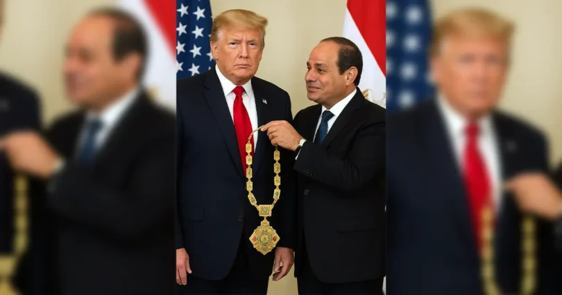 دونالد ترامب أنجزنا أصعب المهم وأُدين بالفضل للرئيس السيسي في التوصل إلى اتفاق السلام بغزة 4 قلادة النيل تزين الرئيس الأمريكي
