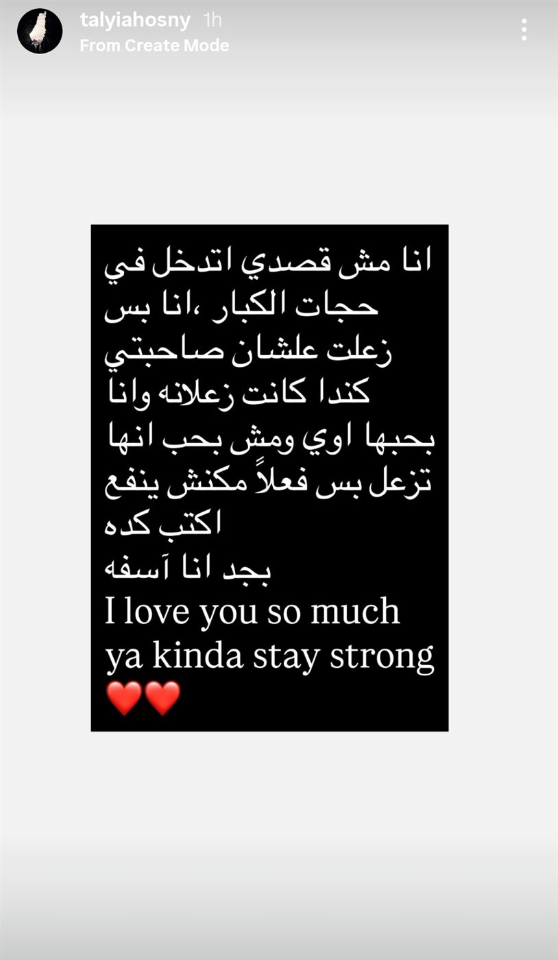 تاليا تامر حسني تعتذر بعد تدخلها في أزمة كريم محمود عبدالعزيز وزوجته بسبب دينا الشربيني 2 تاليا تامر حسني