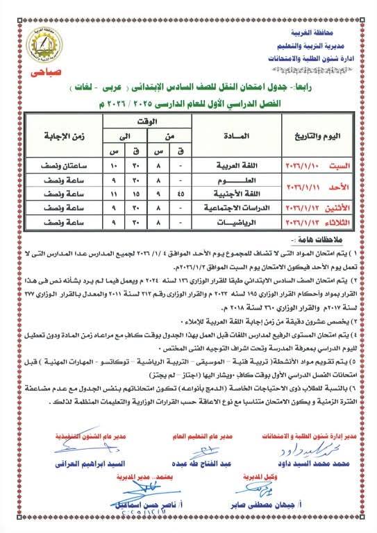 بالصور جدول امتحانات نصف العام 2026 لكل الصفوف 5 127907 440