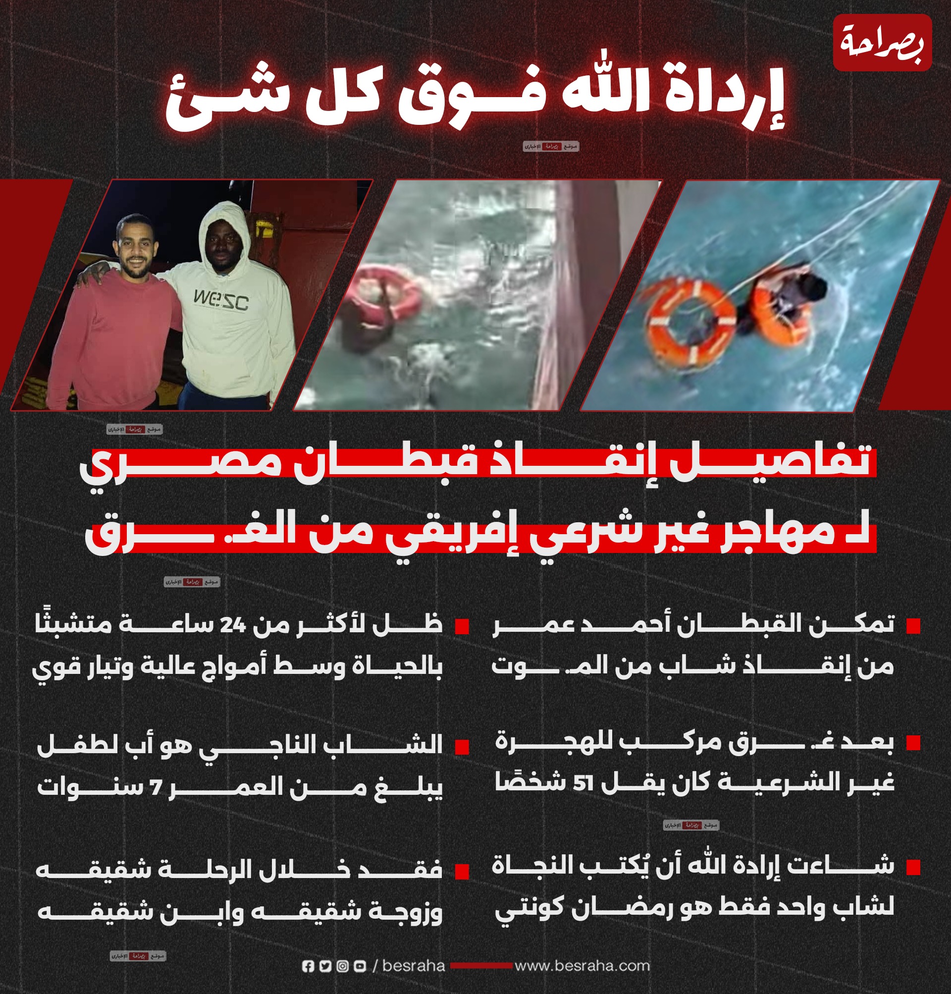 بالفيديو تفاصيل إنقاذ قبطان مصري لمهاجر غير شرعي بالمتوسط مرضاش يسيبه 2 إنقاذ قبطان مصري لمهاجر غير شرعي