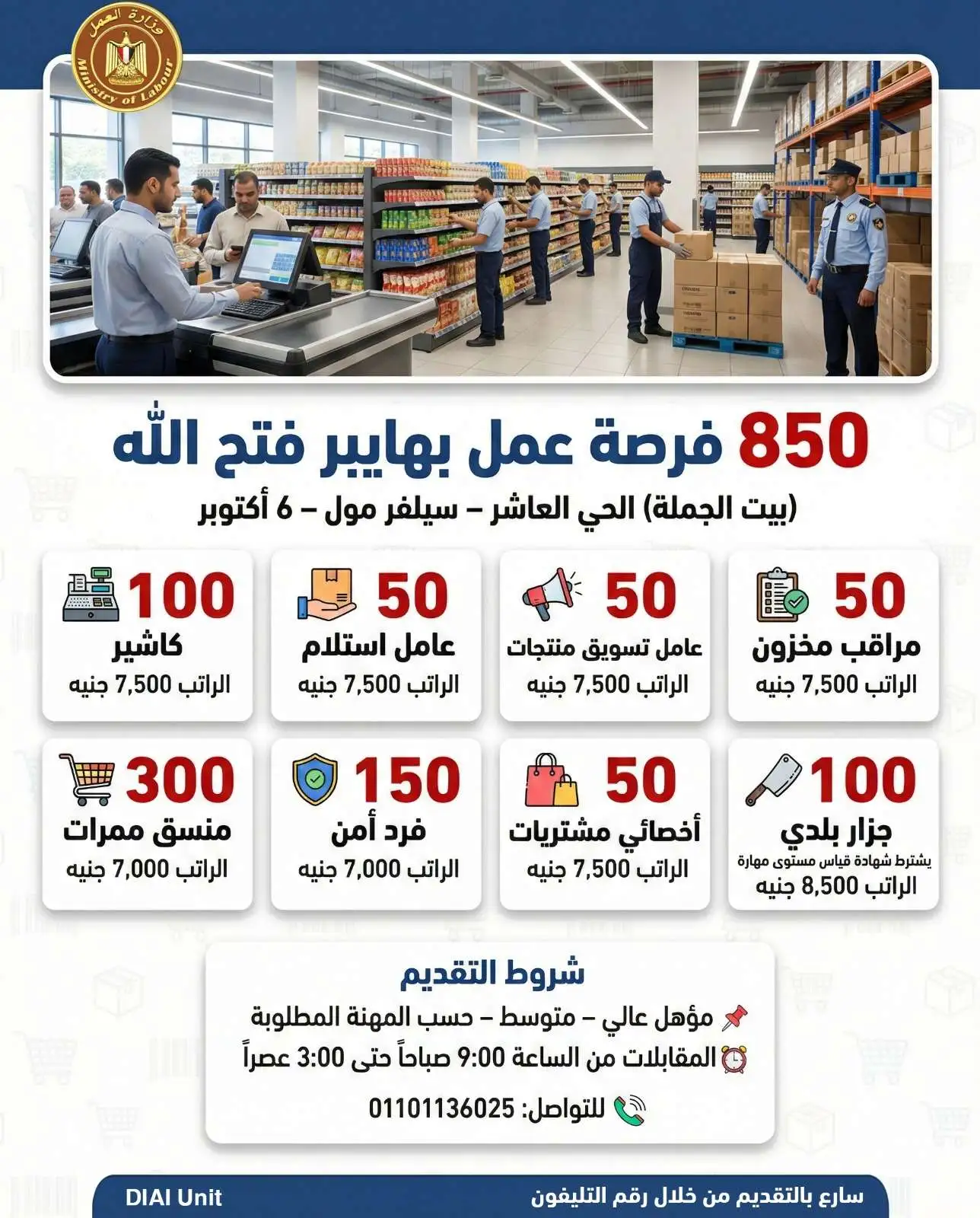 وزارة العمل تعلن عن 850 فرصة عمل في سلسلة محلات شهيرة بـ 6أكتوبر اعرف التفاصيل 2 وزارة العمل
