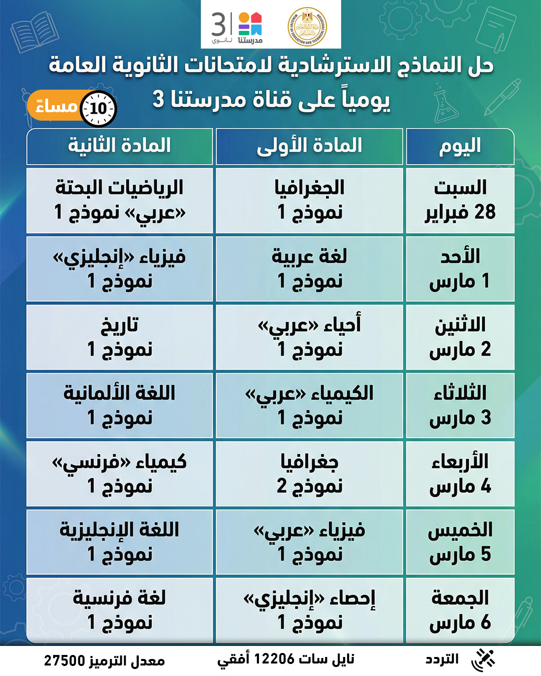 وزارة التعليم تطلق رابط النماذج الاسترشادية للثانوية العامة 2026 4 النماذج الاسترشادية للثانوية العامة