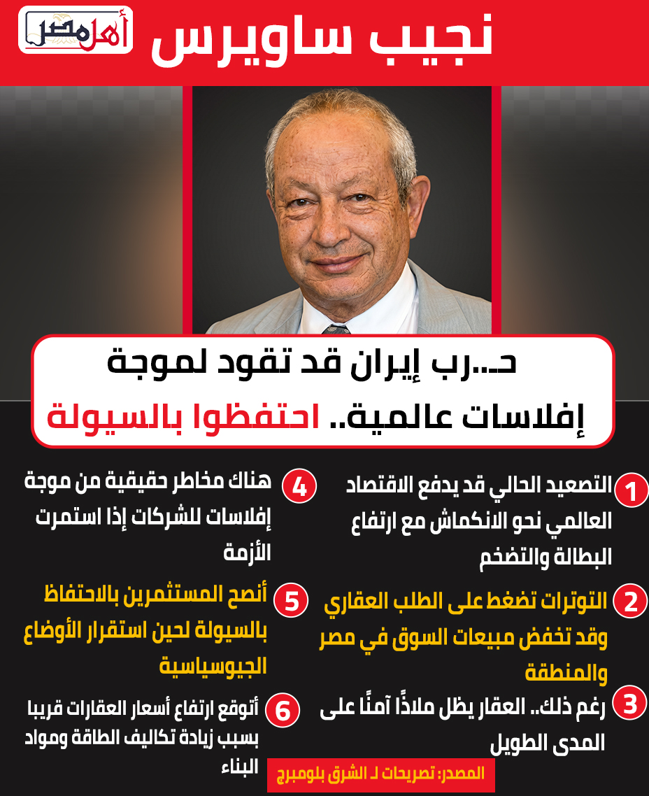 احتفظوا بالسيولة المهندس نجيب ساويرس يحذر من موجة إفلاسات عالمية بسبب حرب إيران 2 المهندس نجيب ساويرس