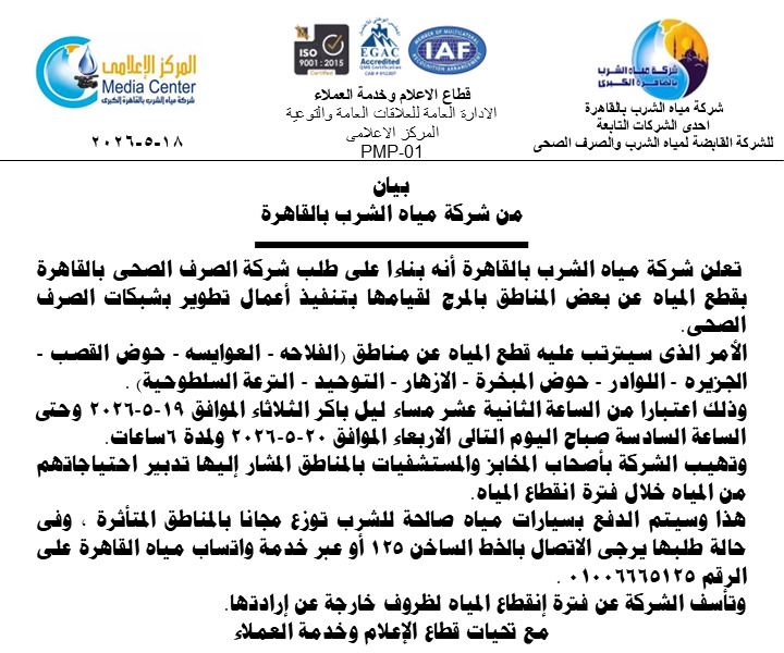 قطع المياه لمدة 6 ساعات تنبيه هام لسكان هذه المناطق بمحافظة القاهرة والجيزة الحق خزن بسرعة 2 قطع المياه