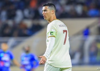 Nassr's Portuguese forward Cristiano Ronaldo looks on during the Saudi Pro League football match between Al-Fateh and Al-Nassr at the Prince Abdullah bin Jalawi Stadium in al-Hasa on February 3, 2023. (Photo by Ali ALDAIF / AFP)