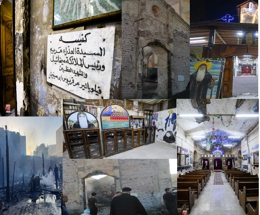 النيران أكلتها بالكامل كشف تفاصيل حريق كنيسة العذراء والملاك ميخائيل بديروط 4 النيران أكلتها بالكامل كنيسة ديروط قبل و بعد الحريق