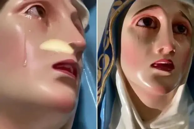 بالصورة تمثال السيدة العذراء مريم يبكي دموع داخل إحدى كنائس المكسيك 2 تمثال السيدة العذراء مريم يبكي دموع