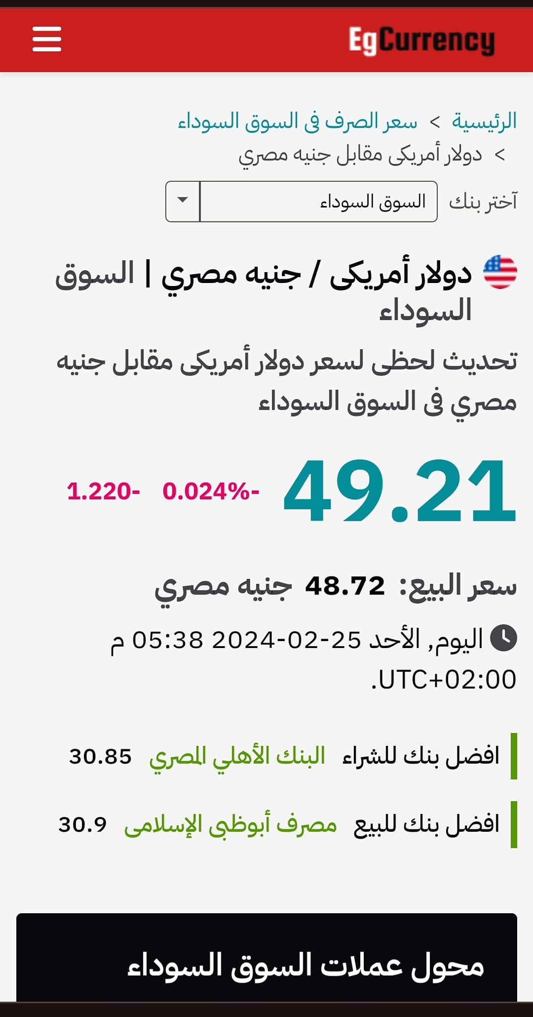 انهيار سعر الدولار اليوم 26 فبراير 2024 بالسوق السوداء خسارة مدوية للأخضر 2 سعر الدولار اليوم بالسوق السوداء