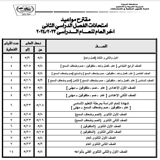 رسميًا التعليم تعتمد جدول امتحانات الترم الثاني 2024 2 رسميًا التعليم تعتمد جدول امتحانات الترم الثاني 2024