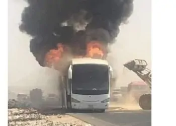 بالصور ننشر تفاصيل حادث حريق أتوبيس فريق كورال كنيسة مار بولس