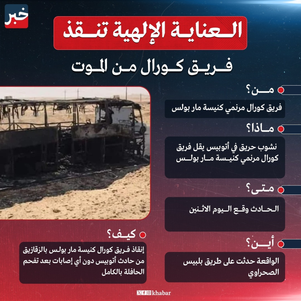 بالصور ننشر تفاصيل حادث حريق أتوبيس فريق كورال كنيسة مار بولس 2 حادث حريق أتوبيس فريق كورال كنيسة