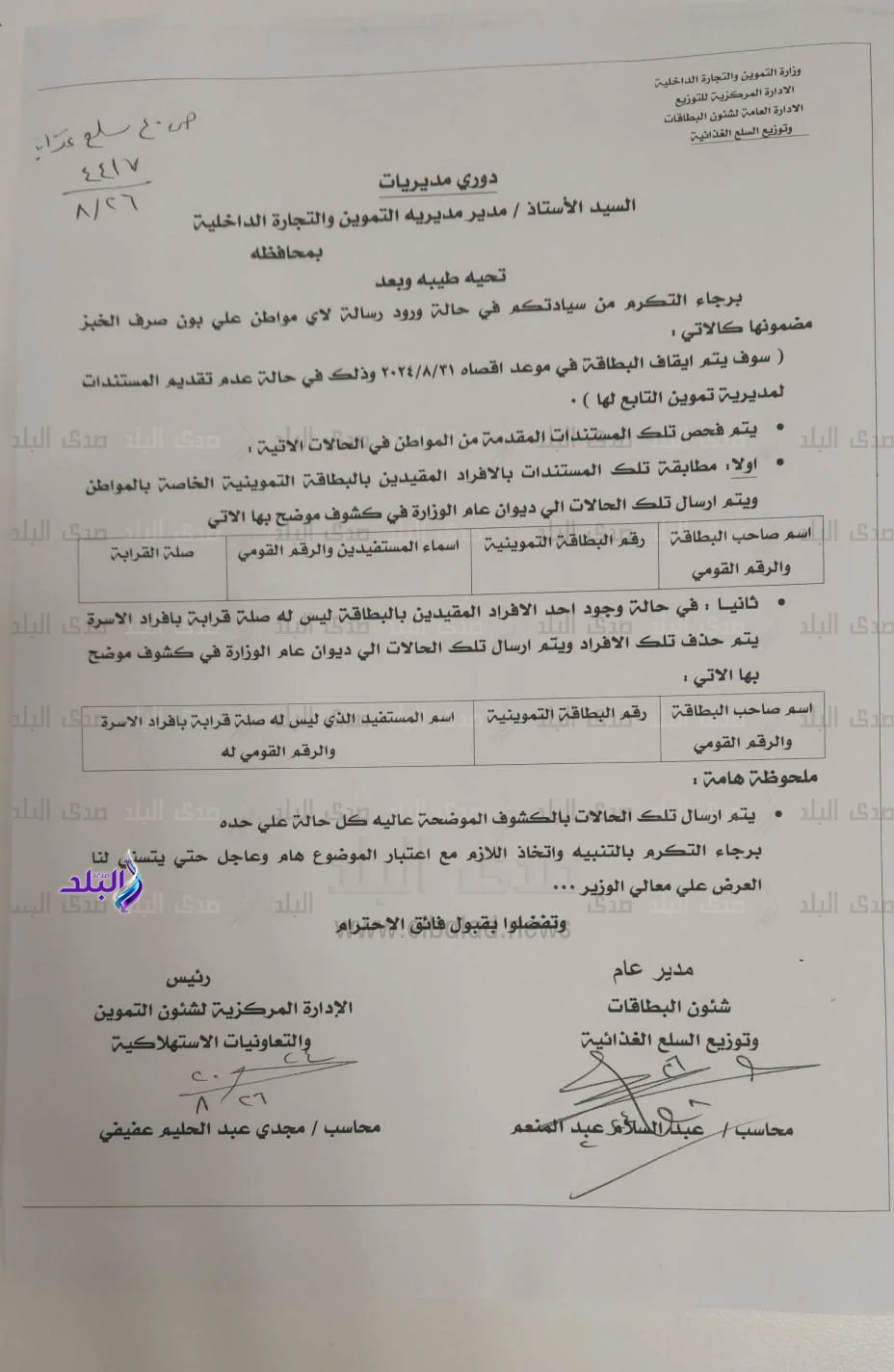 خطاب من وزارة التموين يصدم الكثيرين إيقاف البطاقات التموينية يوم 31 أغسطس لهولاء 2 بيان وزارة التموين