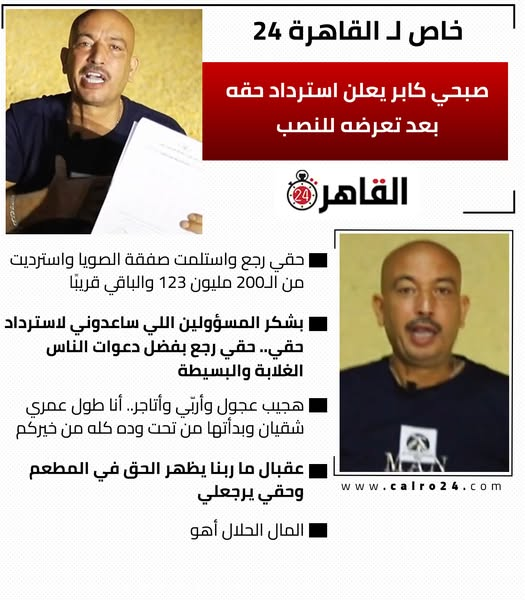 المال الحلال أهو صبحي كابر يوضح تفاصيل استرجاعه لـ200 مليون جنيه بعد تدخل أحد المسؤولين 2 تصريحات صبحي كابر