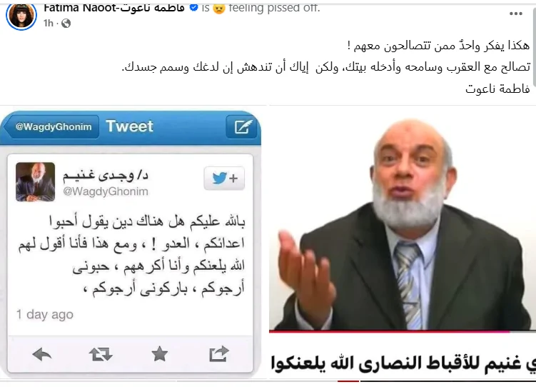 الكاتبة فاطمة ناعوت تنشر تويتة لوجدي غنيم يسخر فيها من المسيحية بعد رفع اسمه من قوائم الجماعات المتطرفة 2 الكاتبة فاطمة ناعوت تنشر تويتة لوجدي غنيم