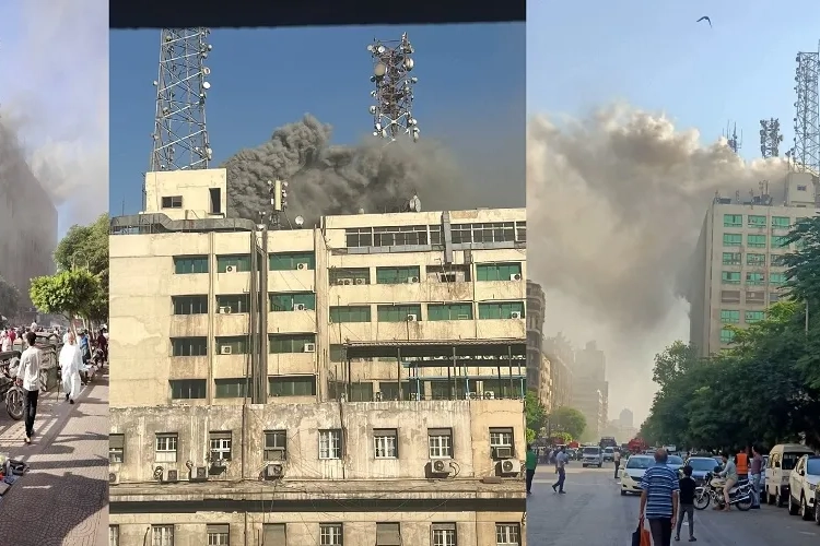 الأدخنة تصاعدت للسما تفاصيل غلق شارع رمسيس بالقاهرة عقب حريق السنترال وفصل الكهرباء و الغاز عنه 1 حريق سنترال رمسيس