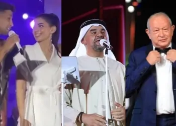 نجيب ساويرس وحسين الجسمي وهشام جمال وزوجته